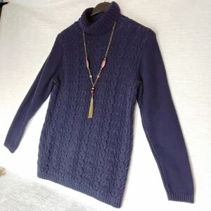 Coldwater Creek Navy Cable Knit Turtleneck Sweater